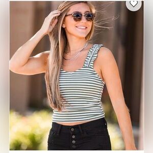 Poof! Green and White Striped Tank Top and pink. 2 tanks!
